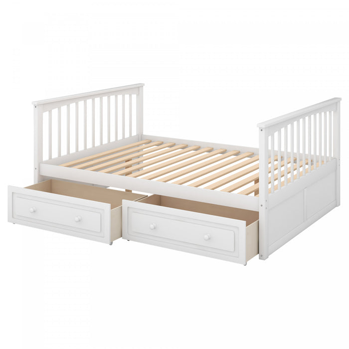 Lit Superpose Convertible Brady En Bois Massif, Taille Double, Avec Tiroirs, Blanc