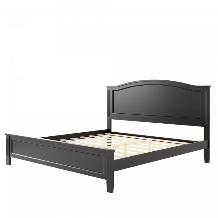 Lit plateforme Benson en bois massif format Queen avec tete de lit elegante, noir