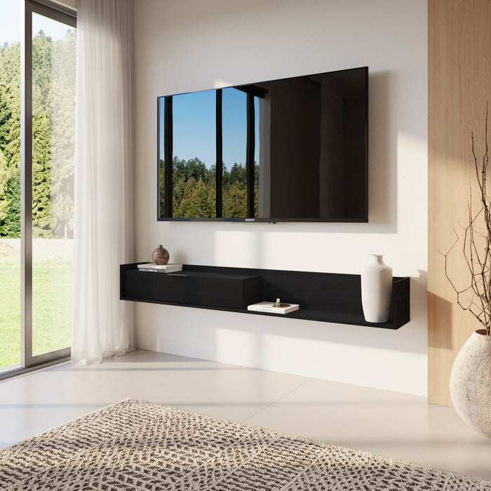 Meuble pour téléviseur mural mince Nordika de 72 po avec armoire de rangement - noir