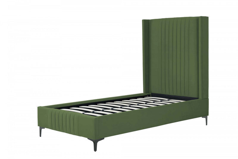 Lit jumeau Promenade style milieu du siecle moderne en velours capitonne vert mousse