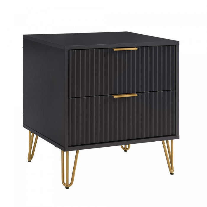 Table de nuit moderne Dumbo 20\" a cannelures en noir (2 tiroirs) - Lot de 2