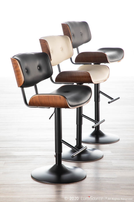 Tabouret bar réglable moderne du milieu du 20e siècle Lombardi en similicuir - noyer et gris