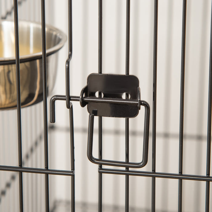 Pawhut 53,9\" Grande Cage A Oiseaux Roulante En Acier Avec Support Roulant Amovible, Etagere De Rangement, Perchoir En Bois, Recipient Alimentaire, Noir