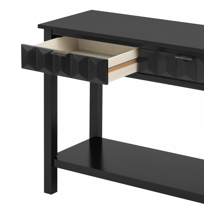 Table d'entree Oliver 60'' en placage de sapin avec design en nid d'abeille et tiroirs, noire