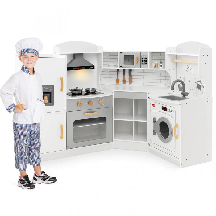 Costway Corner Play Kitchen Baby Kitchen Playset Avec Capuchon De Gamme, Machine A Glace, Micro-ondes