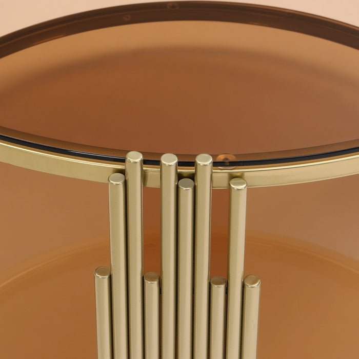 Table Basse Ronde Jonas De 31,5\" En Verre Trempe Avec Etagere Inferieure, Marron