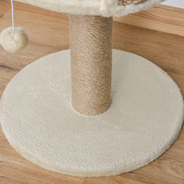 Pawhut Petit Arbre A Chat Avec Griffoir, Perchoir, Boule De Jouet, Tour De Chat Pour Chats D'interieur - 16\" X 16\" X 19\", Beige