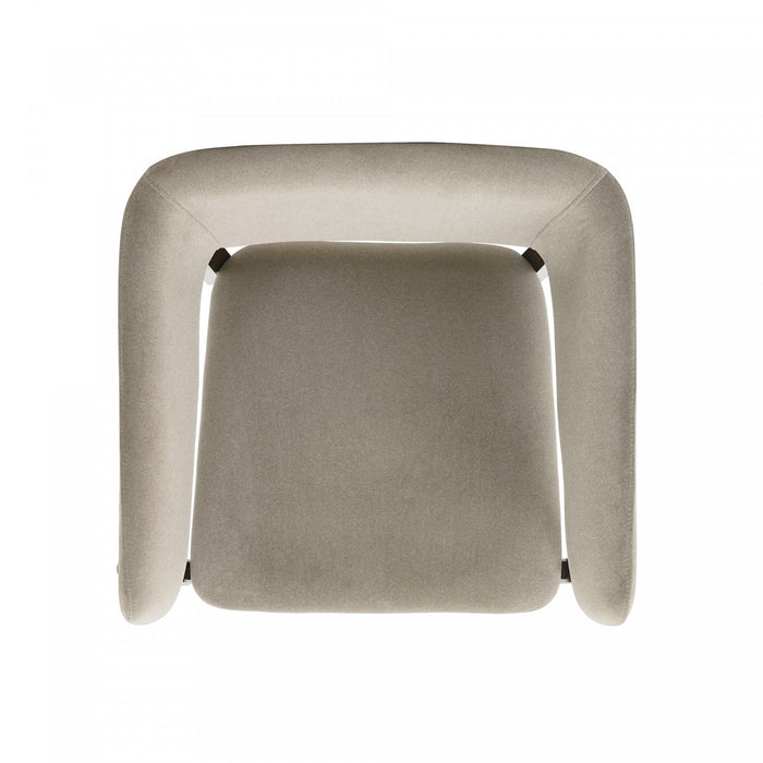 Fauteuil Blake moderne en faux mohair avec accoudoirs en bois, naturel - Lot de 4