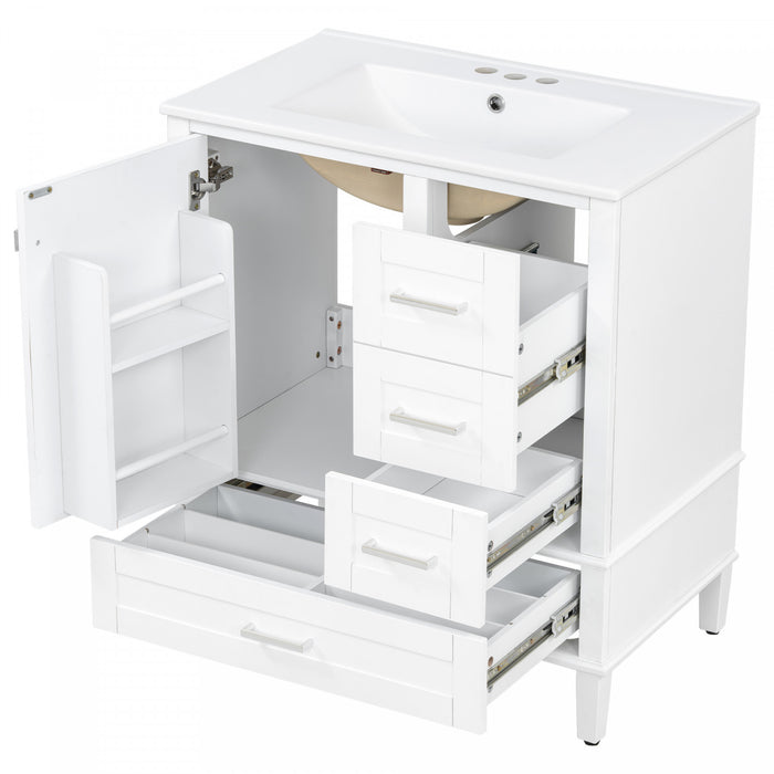 Oliver Meuble-lavabo de salle de bain en bois massif avec lavabo integre et rangement intelligent, blanc
