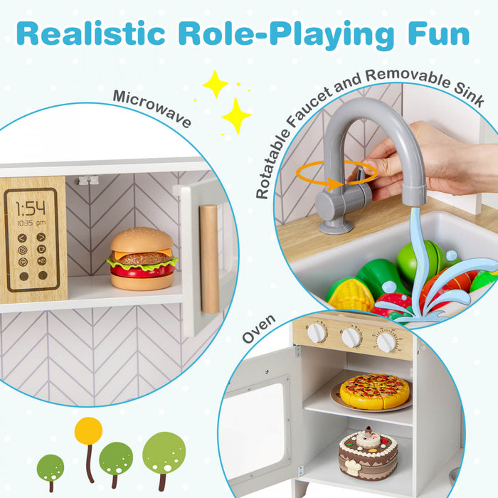 Costway Kids Kitchen Playset Avec Lumieres Sons Micro-ondes Four Cuisine Accessoires