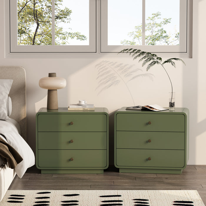 Table de nuit contemporaine Liora 71 cm en vert (3 tiroirs)
