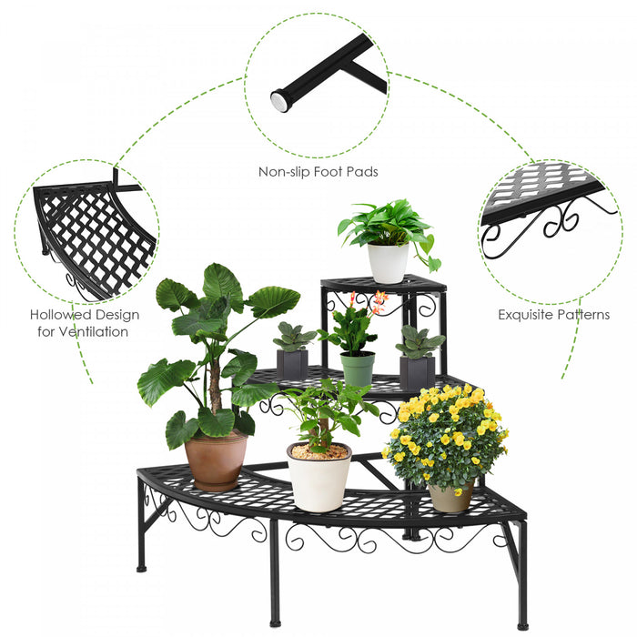 Presentoir Pour Plante 3 Niveaux, Etagere En Metal Pour Plantes, Grand Format, Presentoir Pour Exterieur Et Interieur, Pour Jardin/terrasse/balcon, Facile A Monter, Noir