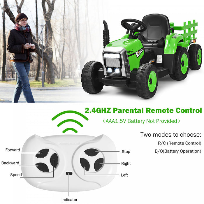 Costway Tracteur A Remorque Electrique 12v Avec Telecommande Et Lumieres Led