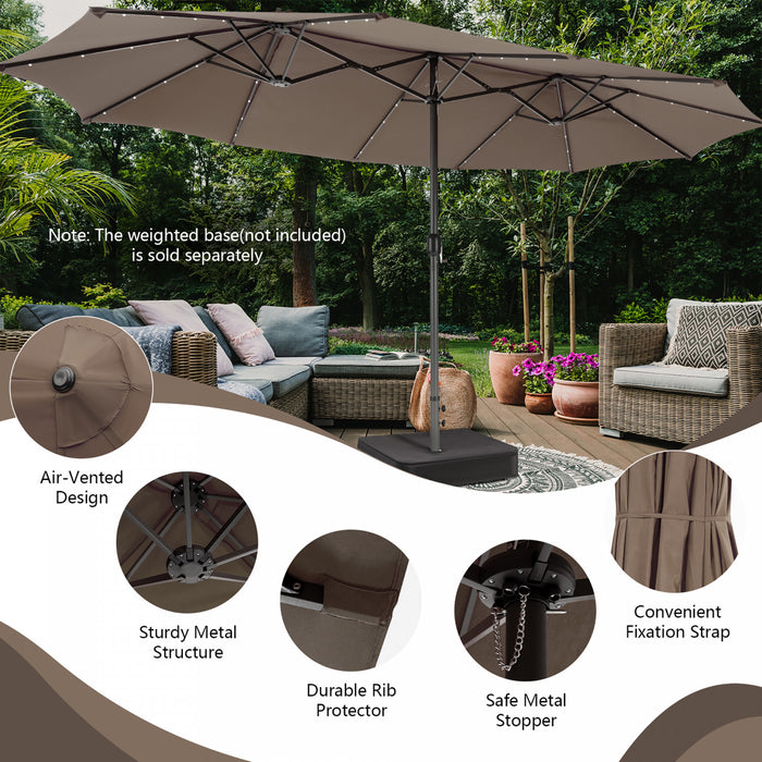 Costway Parasol double face jumeau 15FT pour patio avec 48 LED solaires a manivelle Cafe