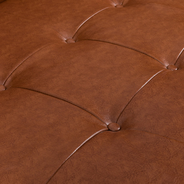 Canapé Aidan 3 Places En Cuir PU Capitonné Avec Coussins Roulés – Brun Clair