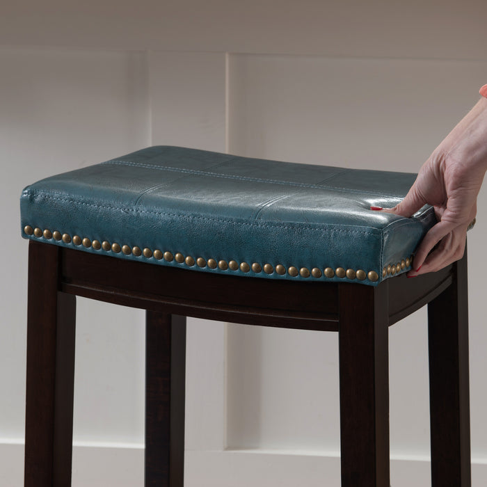 Tabouret Claridge de hauteur comptoir en similicuir et sans dossier - bleu