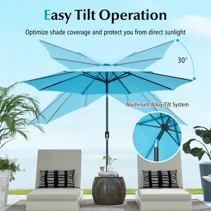 Costway Parasol de Patio 10FT Marche d'Ombre Solaire en Acier Incline avec Mecanisme d'Inclinaison et Manivelle