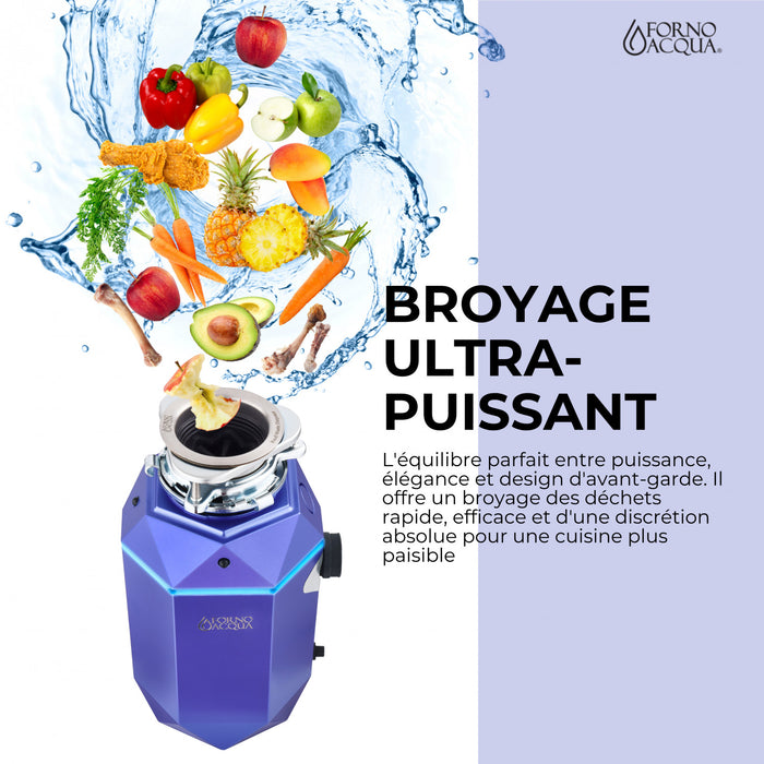 BrightDIAMOND 1HP Broyeur ultra-silencieux, DEL sous armoire, cordon/interrupteur, Amethyste-WDD100TA1AM