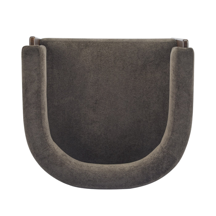 Olivia Fauteuil d’appoint rembourre en velours avec dossier cylindrique et structure en bois de caoutchouc, marron fonce