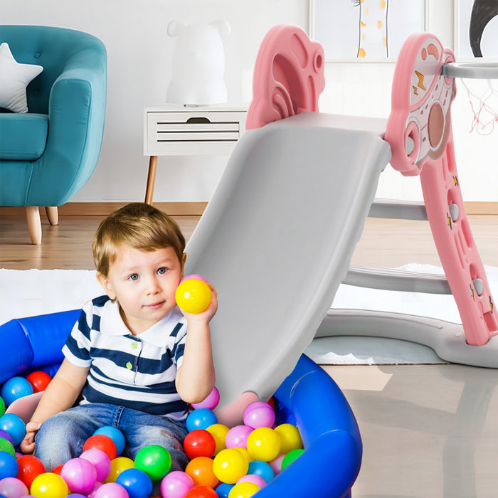 Costway 3-en-1 Enfants Coulisse Interieure Avec Cercle De Basket-ball Et Basket-ball, Zone Tampon Sure Rose