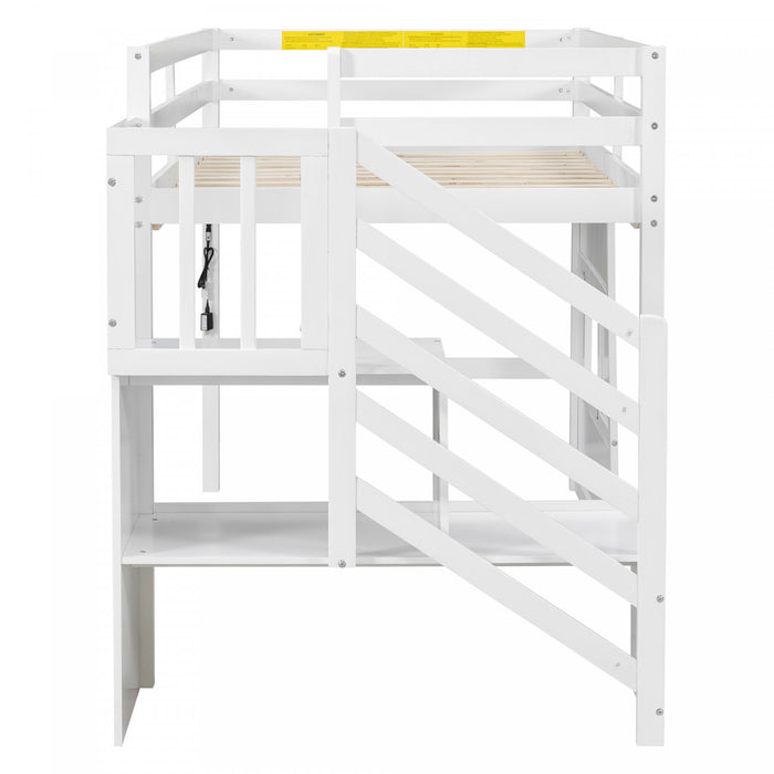 Lit mezzanine moderne Pepys avec escalier de rangement et fenetre, taille simple, blanc
