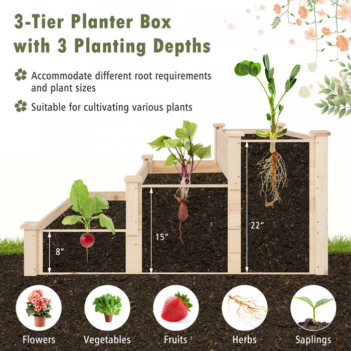 Lit De Jardin Eleve En Bois A 3 Niveaux Costway Avec Planteur De Croissance De Base A Extremite Ouverte Pour La Cour Arriere
