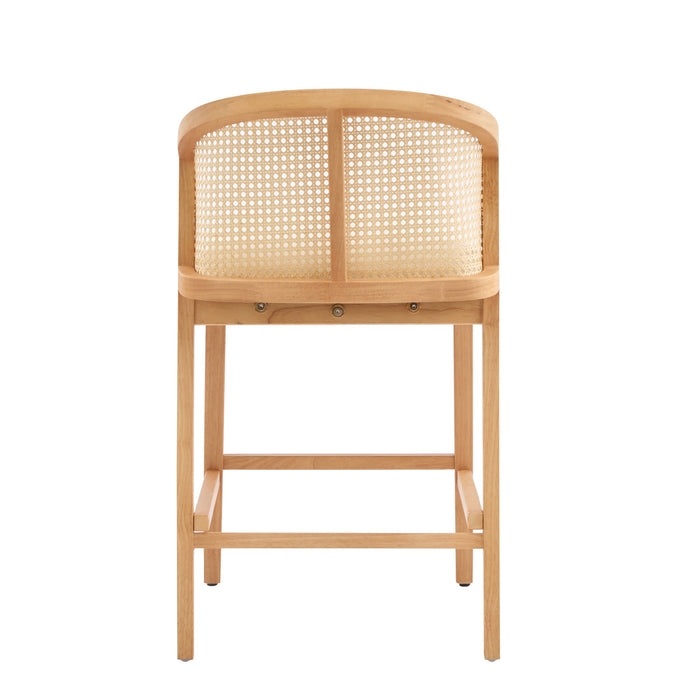 Tatti – Lot de 2 tabourets de comptoir en bois d’hevea avec dossier en cannage, couleur beige