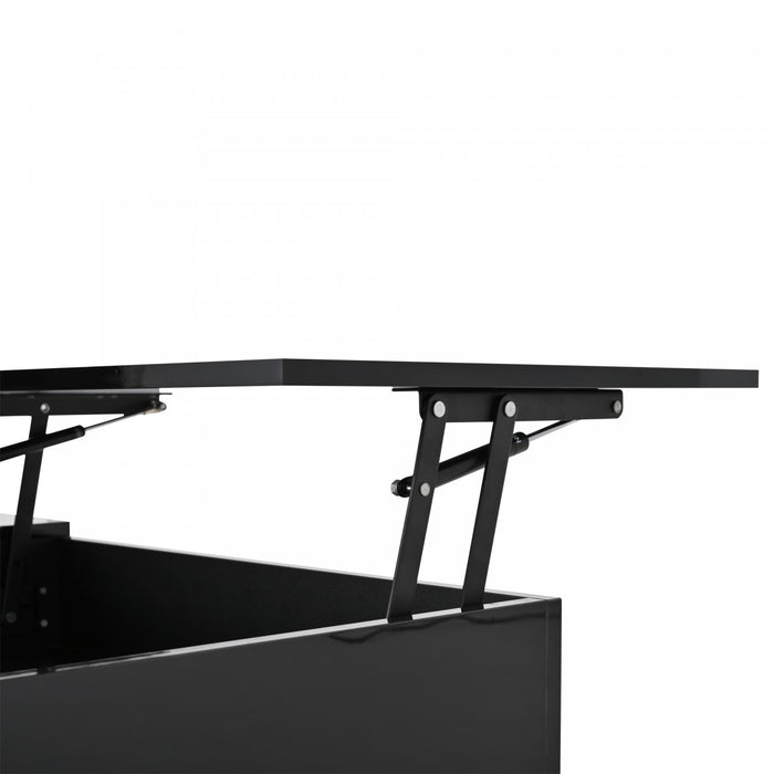 Oliver table basse reglable en hauteur – table avec tiroir, placard de rangement et eclairage LED, noir