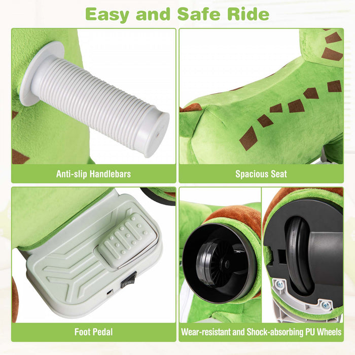 Costway 6v Kids Ride Sur Dinosaur Avec Pedale De Pied De Mer Rembourree Musique En Avant Et Roues