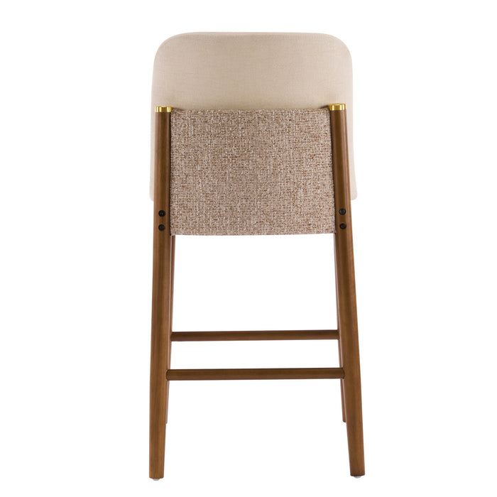 Lois lot de 2 tabourets de comptoir en bois d’hevea avec assise rembourree et repose-pieds, beige