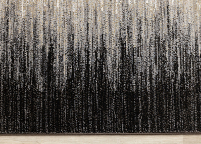 Carpette dense Amelia noire et beige à motif de bordure - 5 pi 3 po x 7 pi 7 po