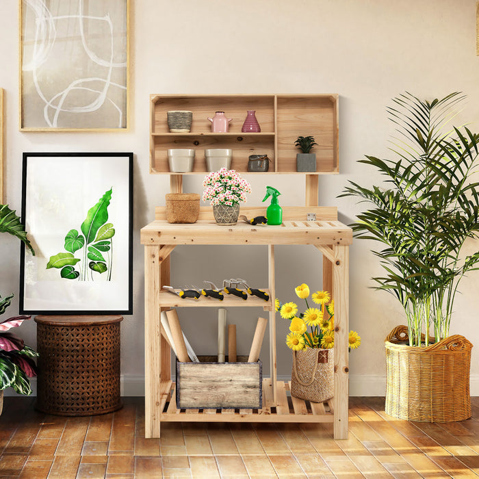 Costway Garden Potting Table Outdoor Potting Bench Station De Travail En Bois W / Etagere De Stockage