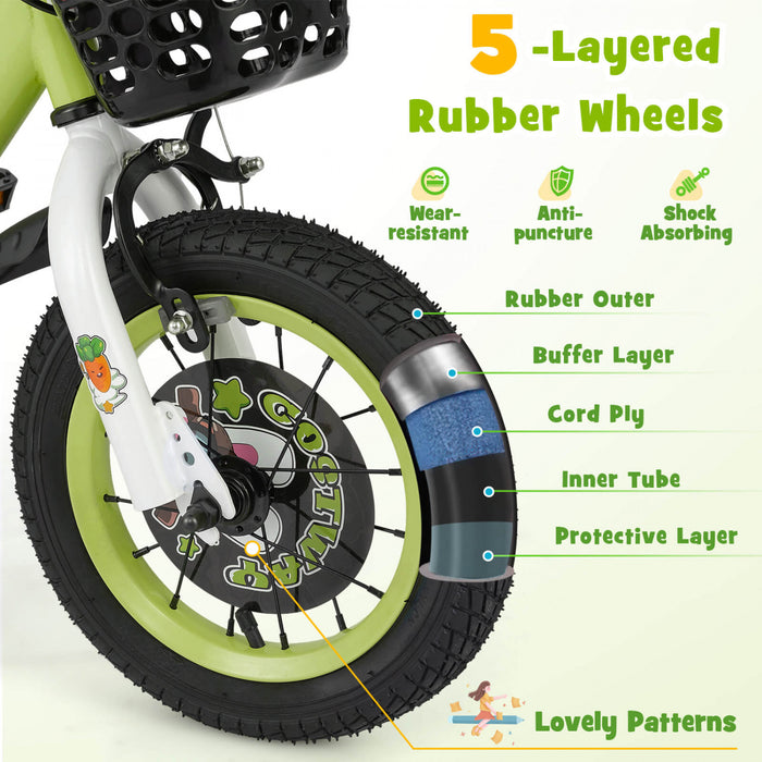 Costway 12\" Velo Pour Enfants Pour 3-4 Avec Guidon Reglable En Hauteur Et Frein A Main En Selle Vert