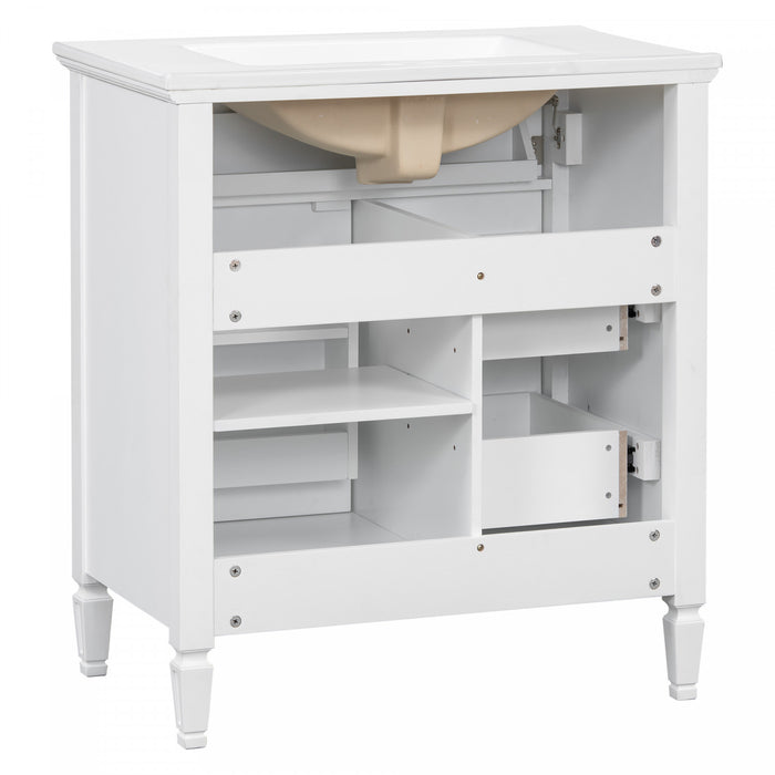 Olivia Meuble-lavabo de 30\" avec vasque en ceramique et bois caoutchouc massif, Blanc