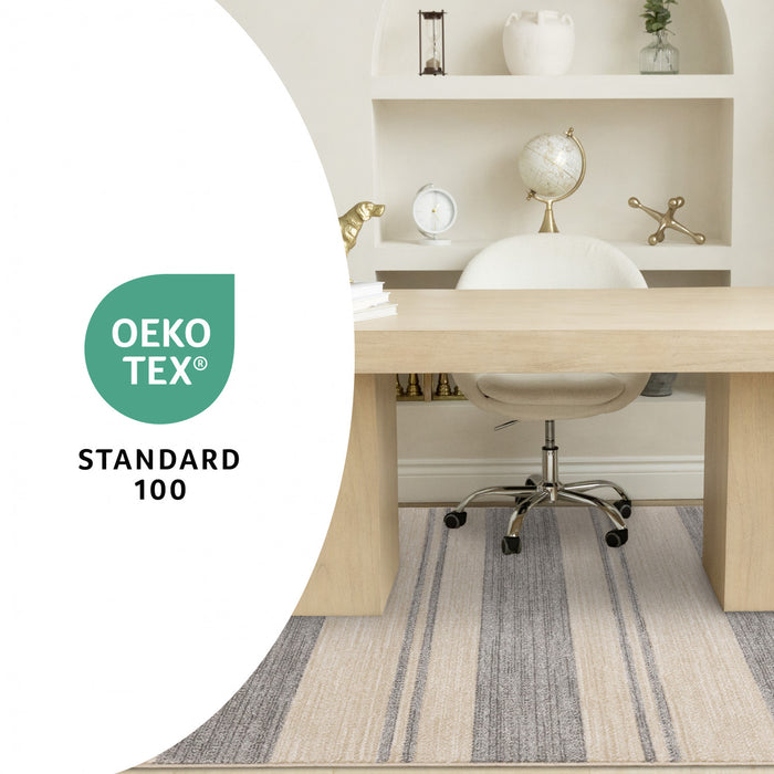 Tapis Covington beige et gris a rayures, 5'3\" x 7'7\"