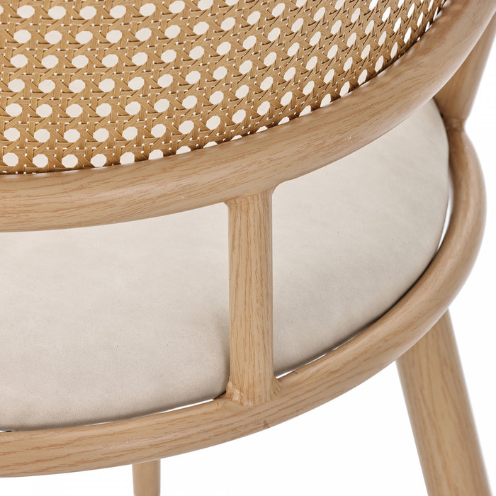 Chaises de salle a manger modernes Oliver avec assise rembourree en PU et dossier en rotin PE, lot de 6, beige