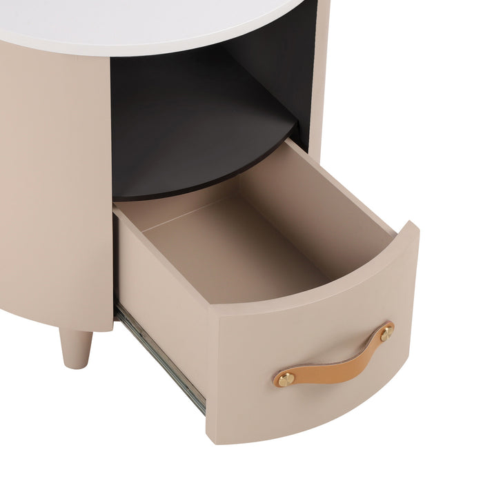 La table de nuit moderne Olivia au design incurve avec tiroir de rangement, couleur Haiki