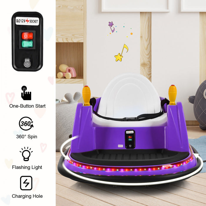 Costway 12v Vehicule 360¡a Spin Race Toy Kids Ride Sur La Voiture Pare-chocs W / Telecommande Violet