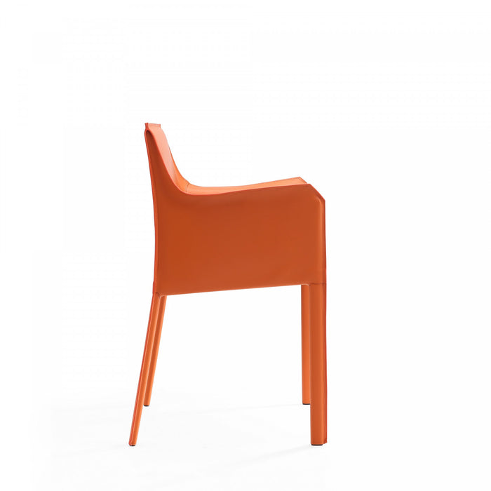 Chaise laterale moderne en cuir vegetalien Paris en corail - Lot de 2