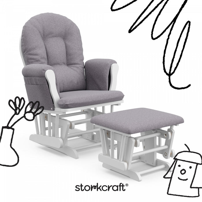 Storkcraft Hoop Fauteuil bercant et pouf - Blanc avec gris swirl