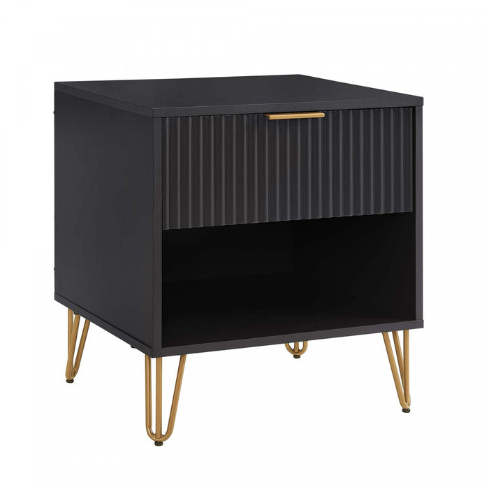Table de nuit moderne Dumbo 20\" a cannelures noire (1 tiroir)
