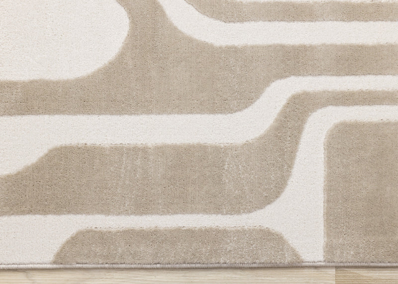 Carpette Leopold beige et crème de style moderne du milieu du 20e siècle - 6 pi 7 po x 9 pi 6 po