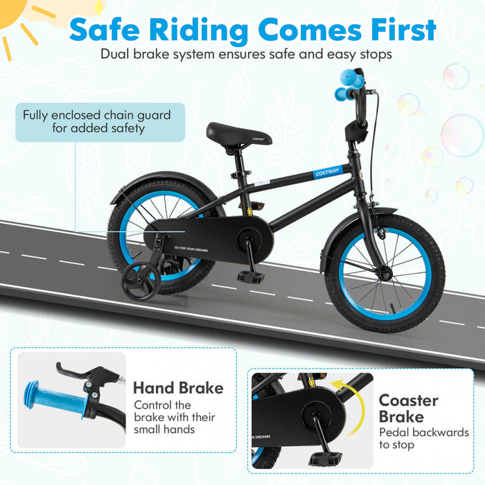 Costway 14\" Velo Pour Enfants Avec Guidon Reglable De Selle Roues D'entrainement Amovibles Frein A Main Noir