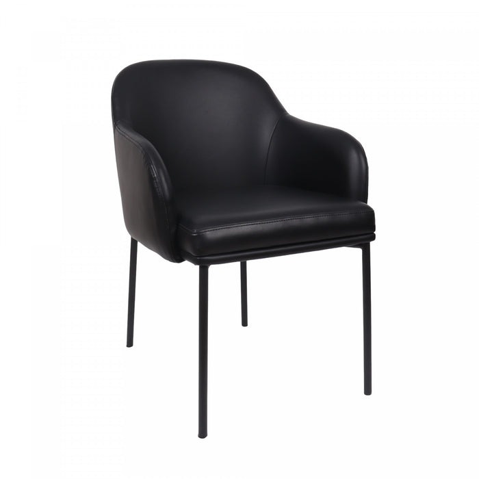 Fauteuil contemporain Loft en cuir vegetalien avec accoudoirs en metal noir - Lot de 2