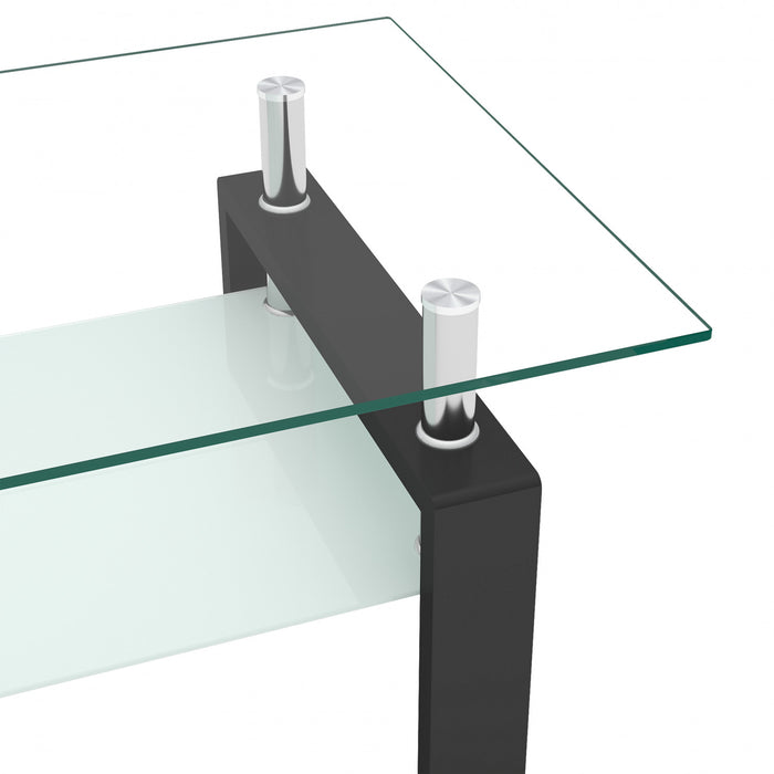 Table basse moderne rectangulaire en verre trempe transparent Liam, noire