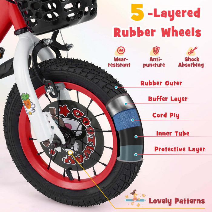 Costway 12\" Velo Pour Enfants Pour 3-4 Avec Guidon Reglable En Hauteur Et Frein A Main En Selle Rouge
