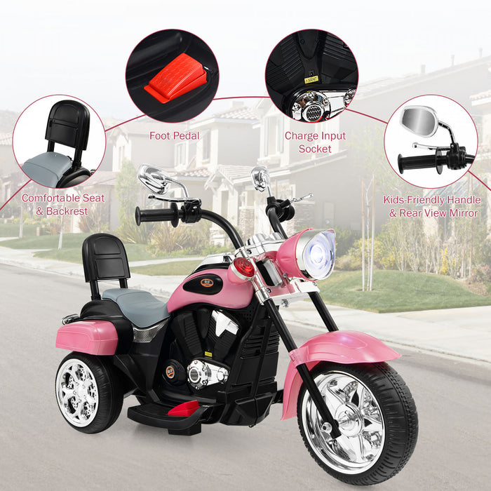Costway 6v Kids Ride On Chopper Moto 3 Roues Trike Avec Phare Et Corne Rose