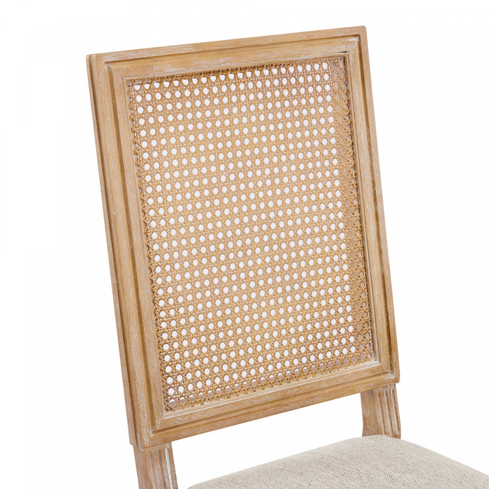 Oliver lot de 2 chaises de salle a manger en bois massif (hevea) avec assise rembourree, dossier en cannage et pieds canneles, beige