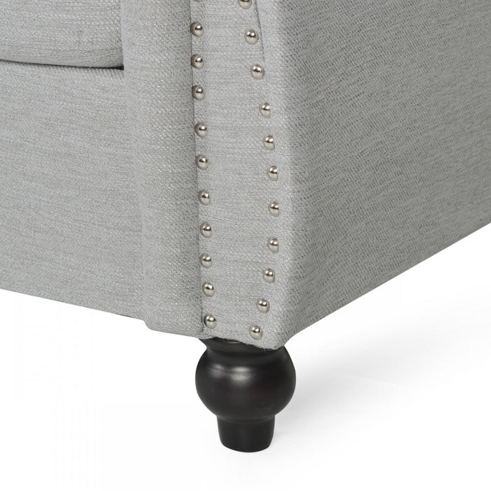 Sofa 3 Places Colin En Tissu Avec Dossier Capitonné Et Garniture De Clous - Gris