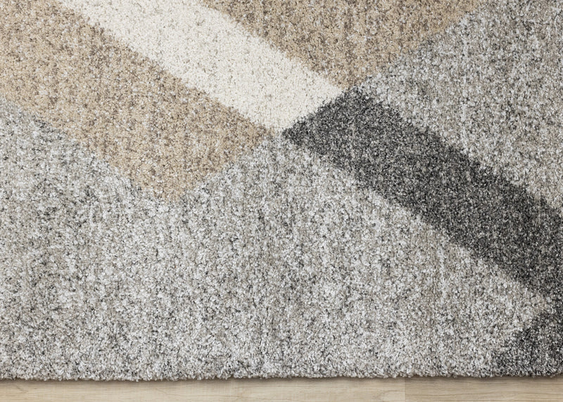 Carpette moelleuse moderne Maverick blanche, beige et grise - 5 pi 3 po x 7 pi 7 po